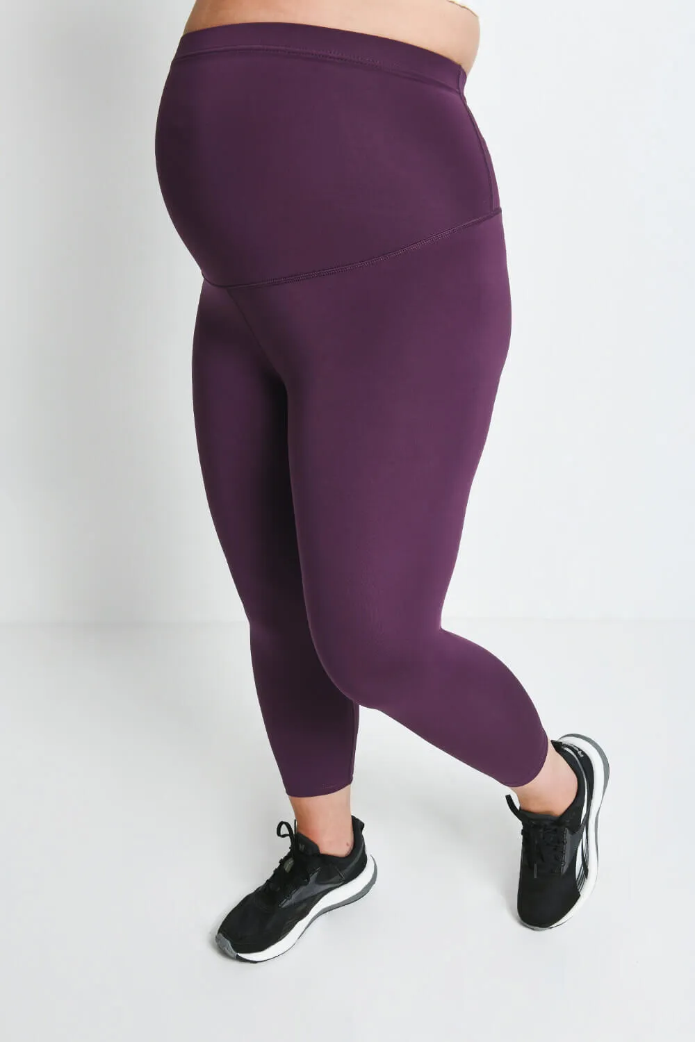 Maternity Focus Cropped Sports Leggings - Mulberry Plum