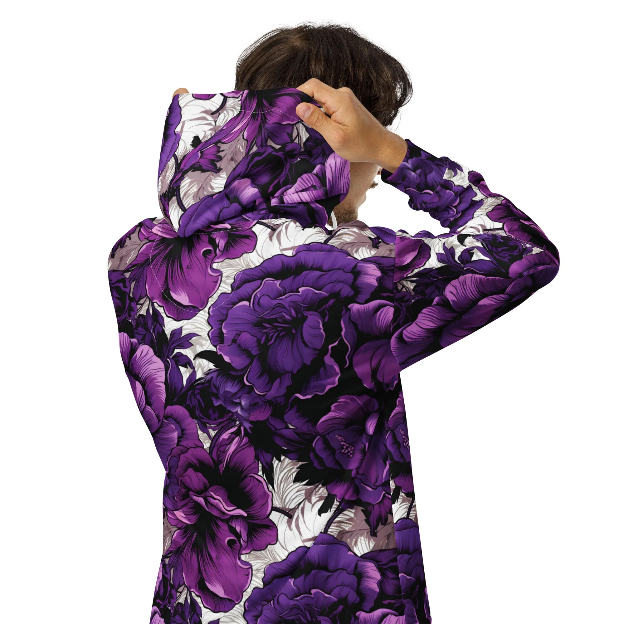 Mens Zip Hoodie - Purple Flowers 001