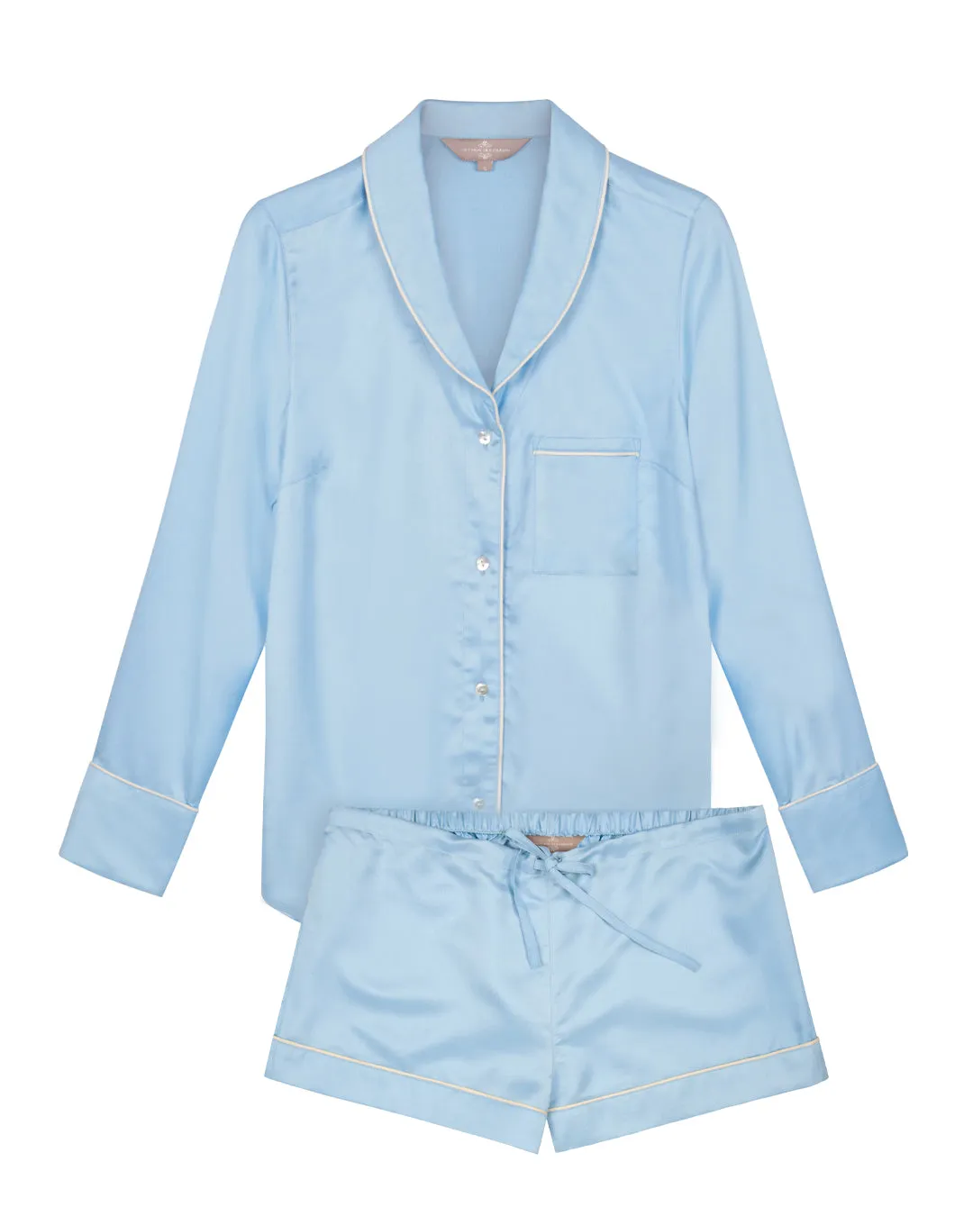 Mulberry Silk Long Sleeved Shorties Pyjamas - Andaman Blue