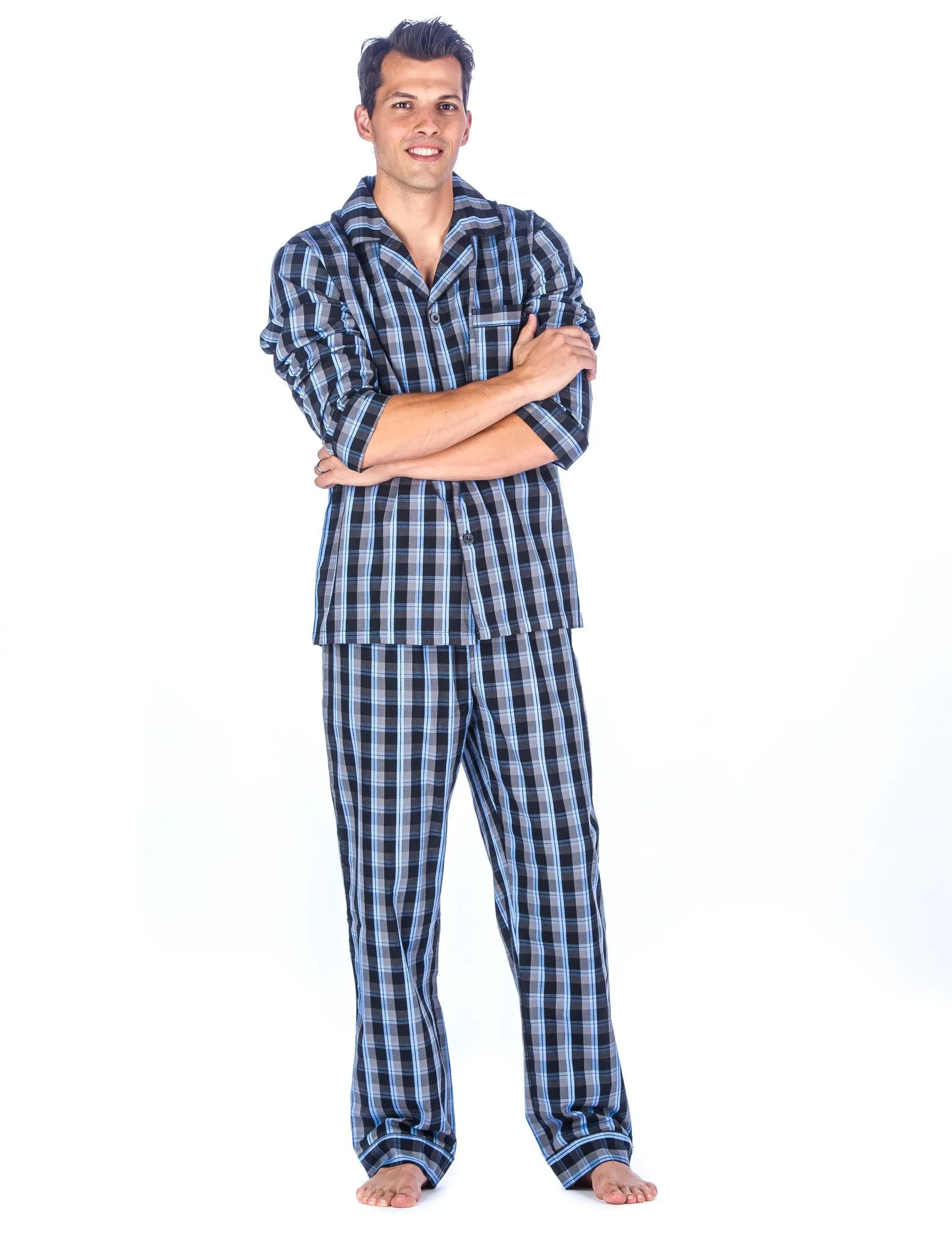 Noble Mount Mens Premium 100% Cotton Woven Pajama Sleepwear Set