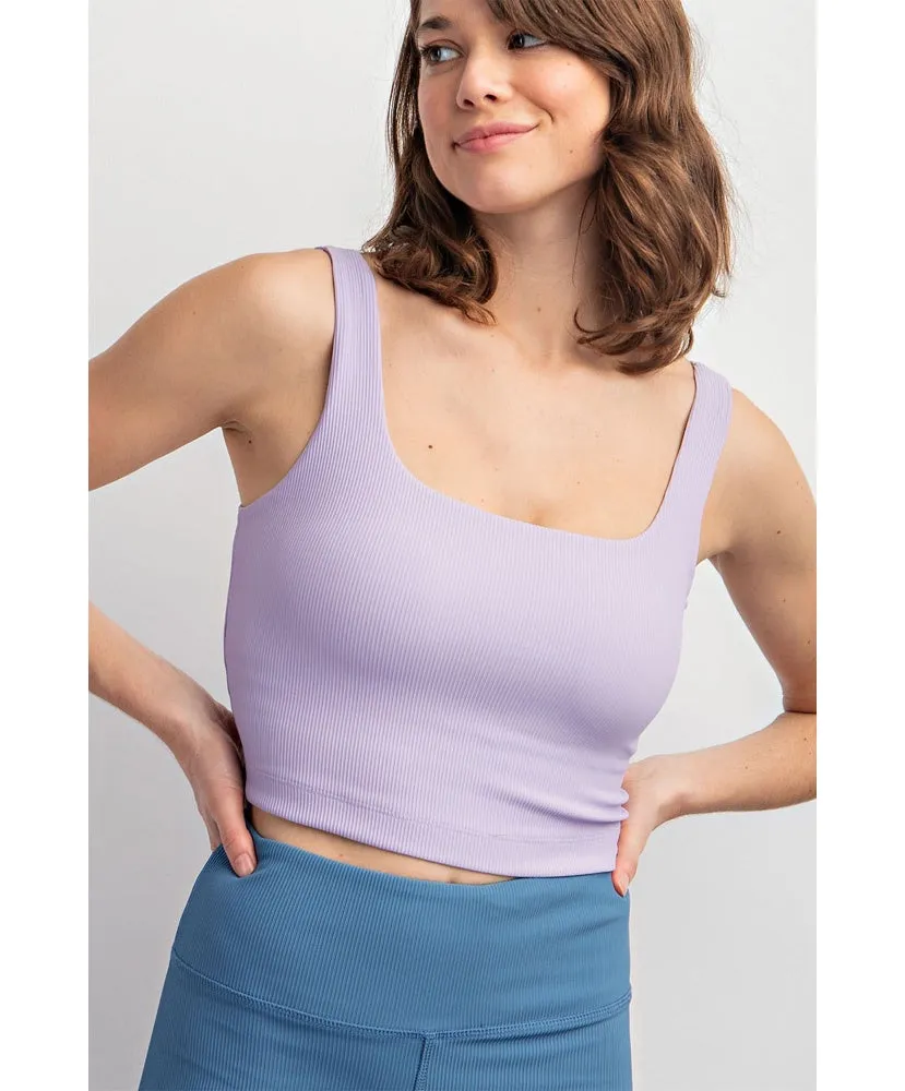 Nylon Ribbed Square Neck Crop Tank