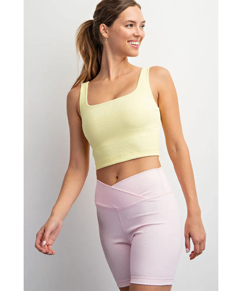 Nylon Ribbed Square Neck Crop Tank