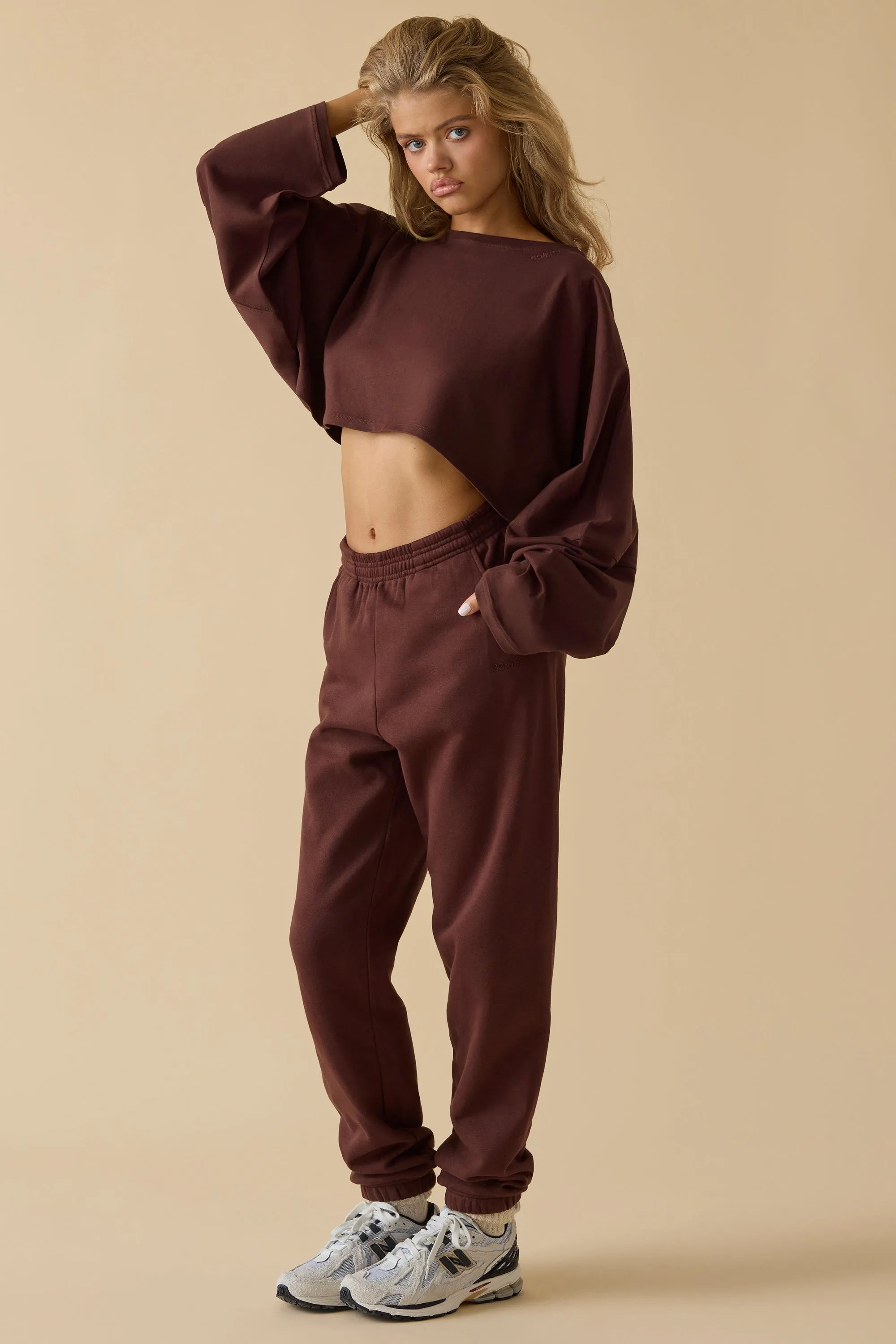 Oversized Long Sleeve Crop Top in Mahogany