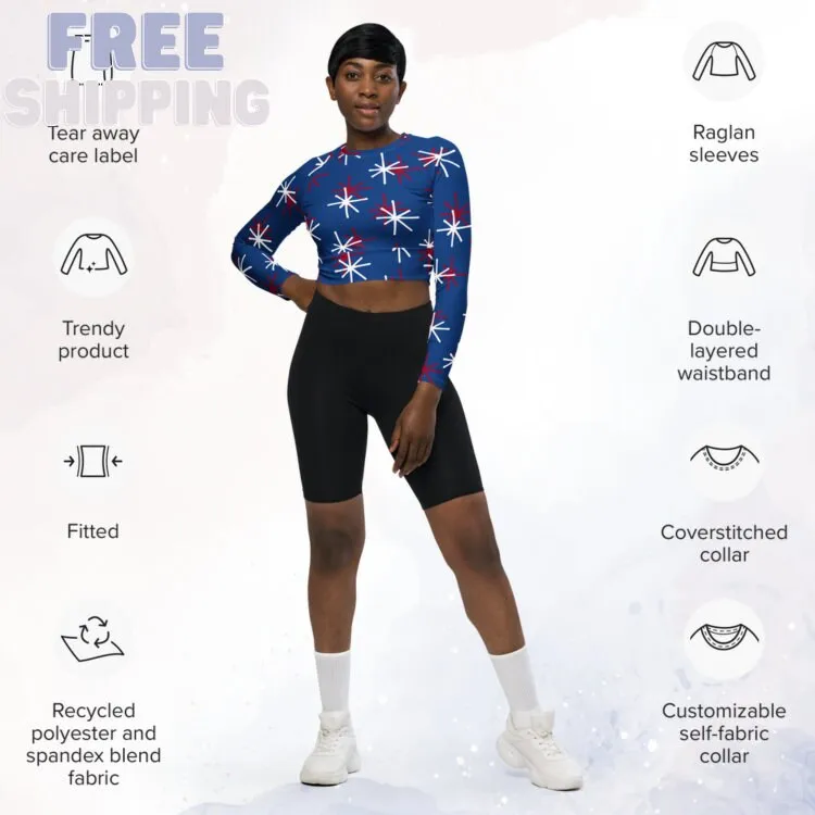 Patriotic Recycled Crop Top with Long Sleeves