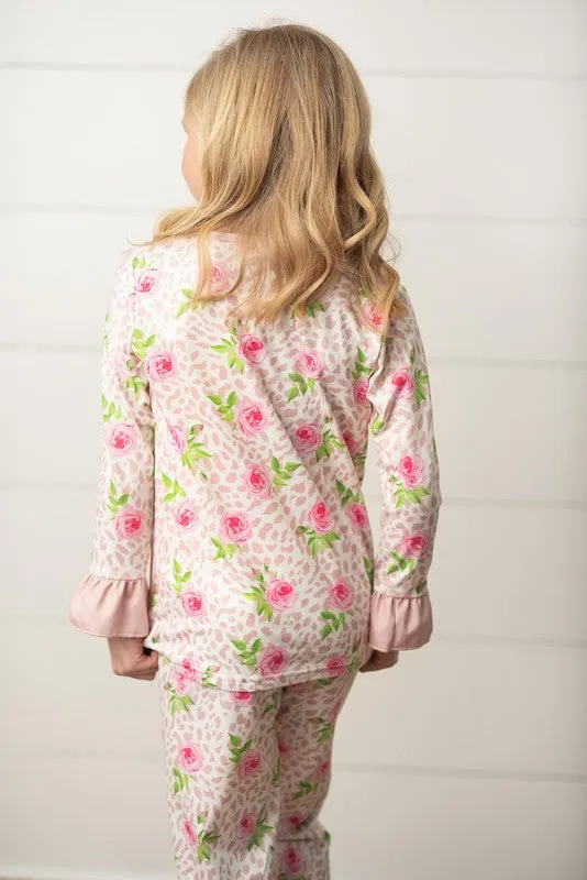 Pink Kids Rose Floral Comfy Lounge Sleep 2 Piece Set