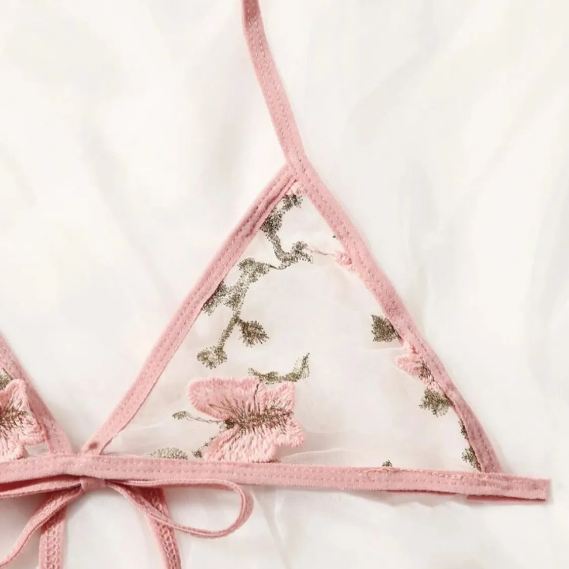 Pink Lingerie Set Butterfly Embroidered Lace