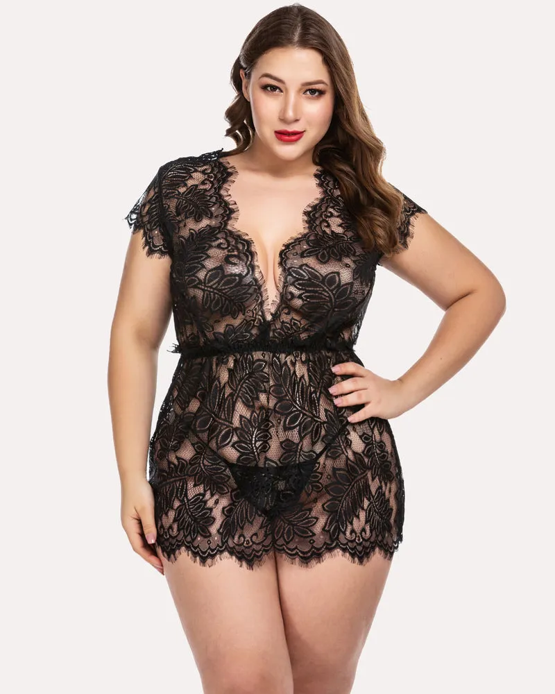 Plus Size Eyelash Lace Babydoll Lingerie