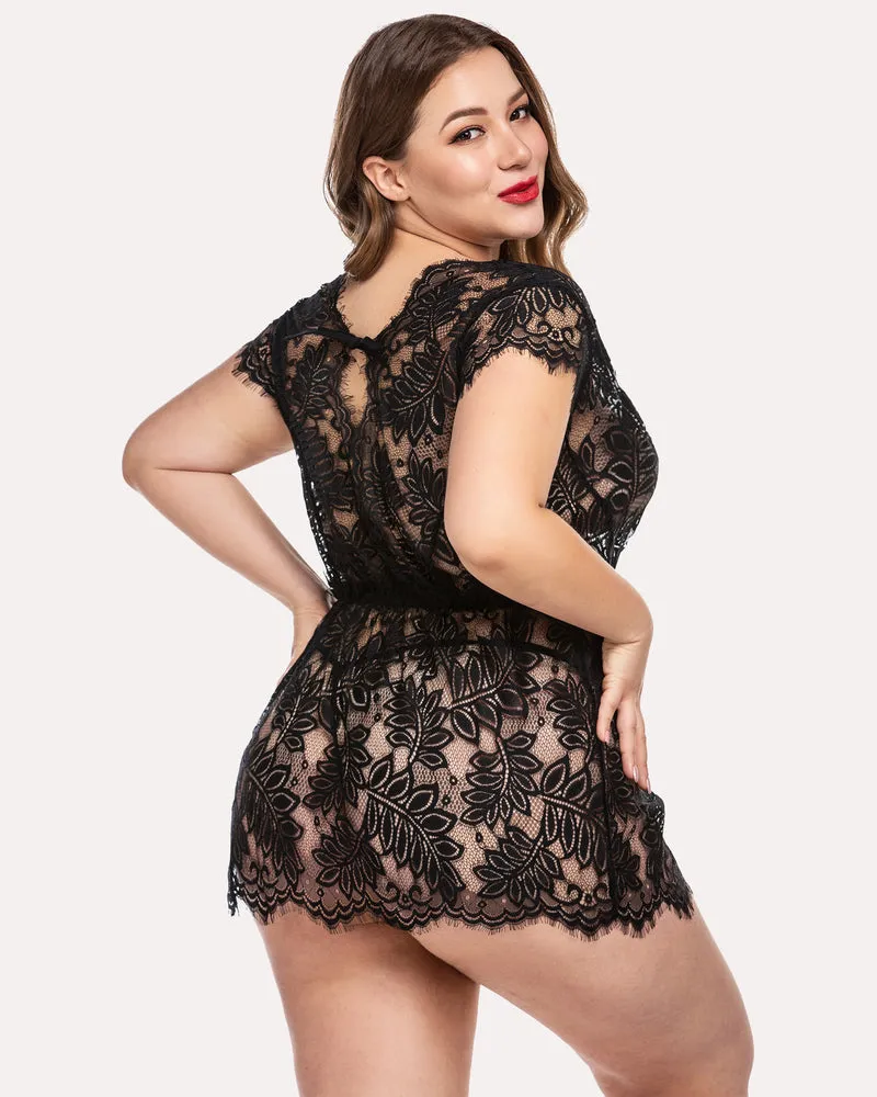 Plus Size Eyelash Lace Babydoll Lingerie