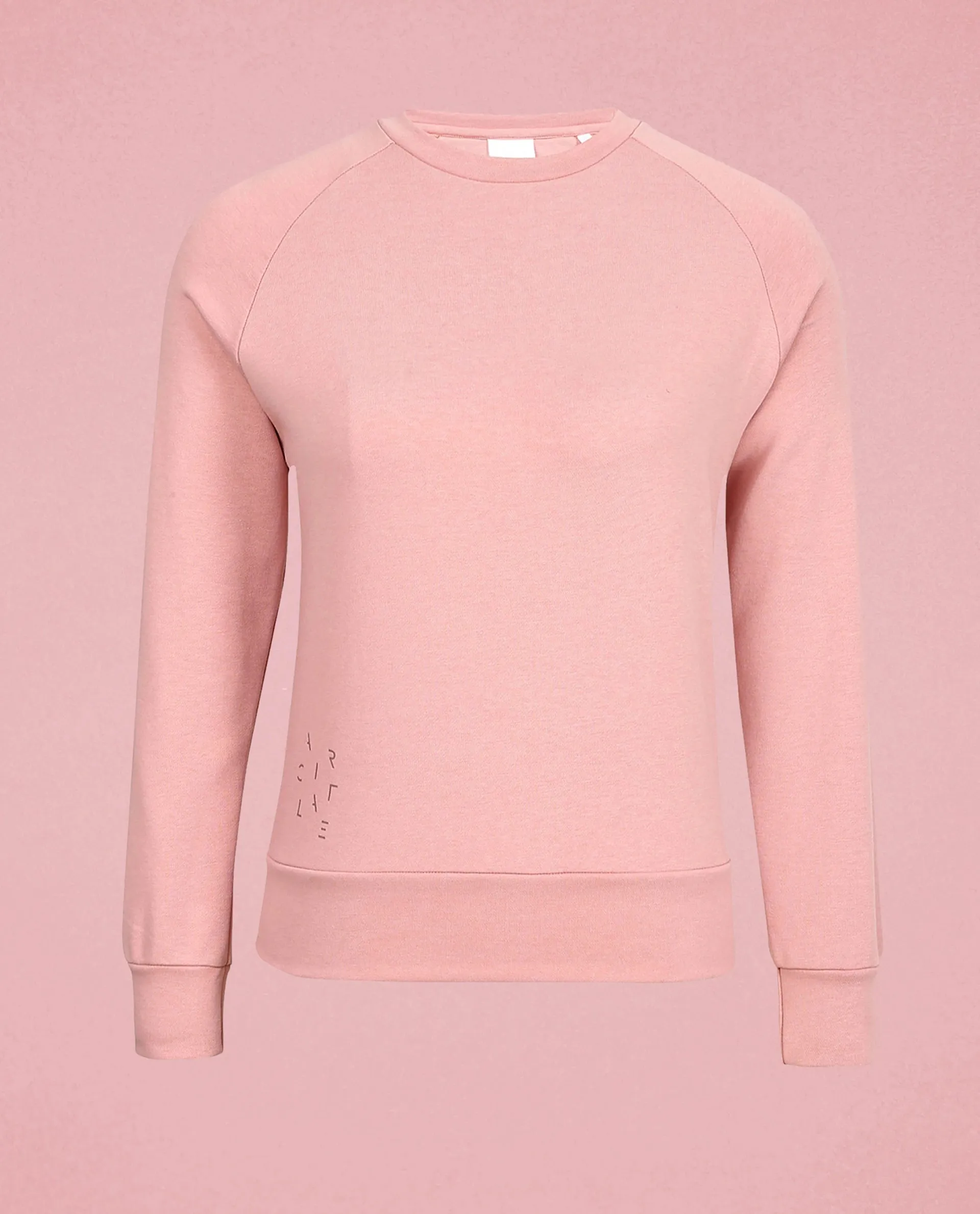 Rareism Women Cax Dusky Pink Cotton Blend Fabric Relaxed Fit Full Sleeves Solid Round Neck Sweatshirt