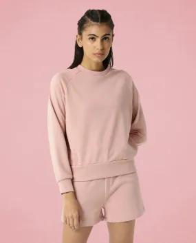 Rareism Women Cax Dusky Pink Cotton Blend Fabric Relaxed Fit Full Sleeves Solid Round Neck Sweatshirt