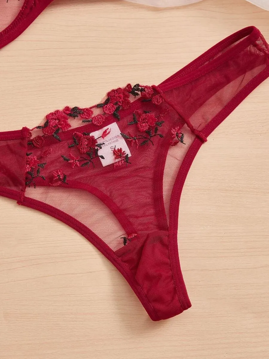 Red Floral Lingerie Set