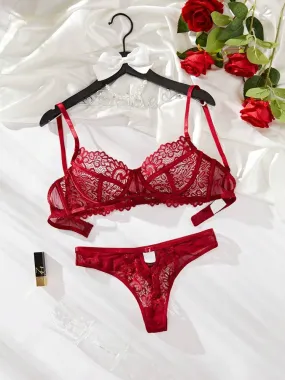 Red Lace Bra and Panty Set Classy Lingerie