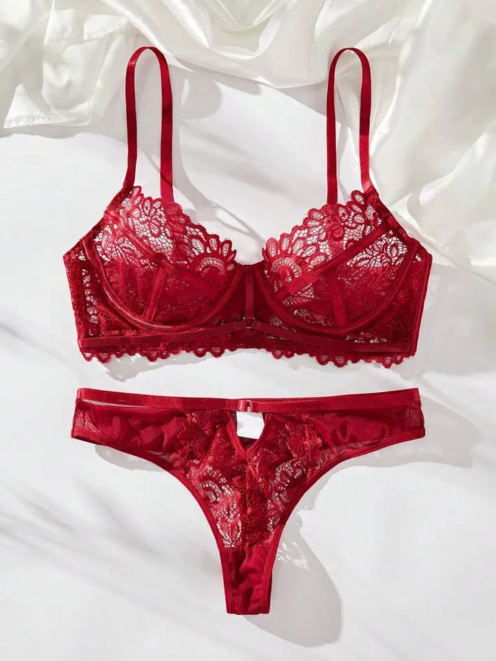 Red Lace Bra and Panty Set Classy Lingerie