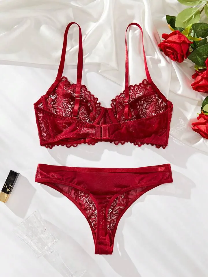 Red Lace Bra and Panty Set Classy Lingerie