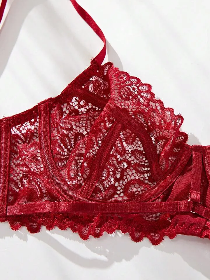 Red Lace Bra and Panty Set Classy Lingerie