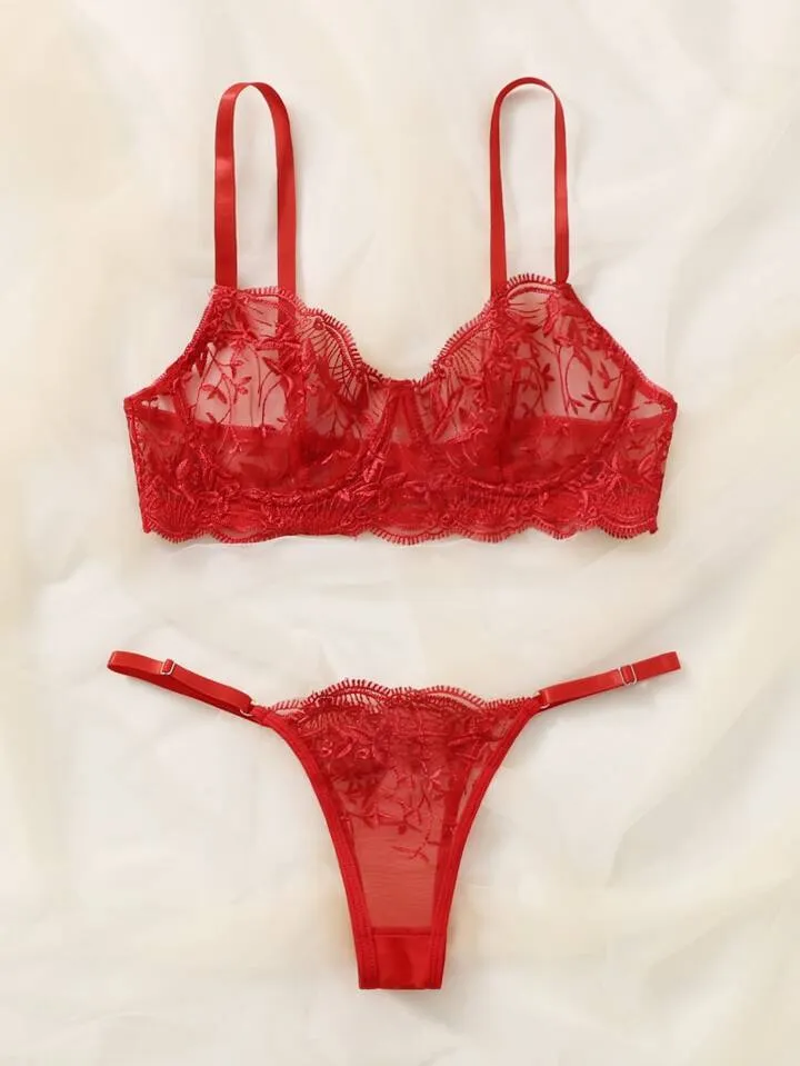 Red Lingerie Set Sheer