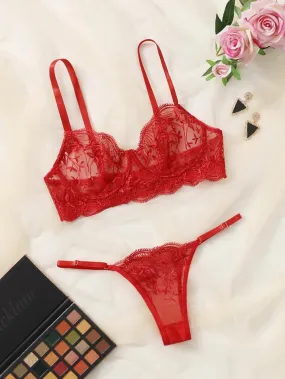 Red Lingerie Set Sheer