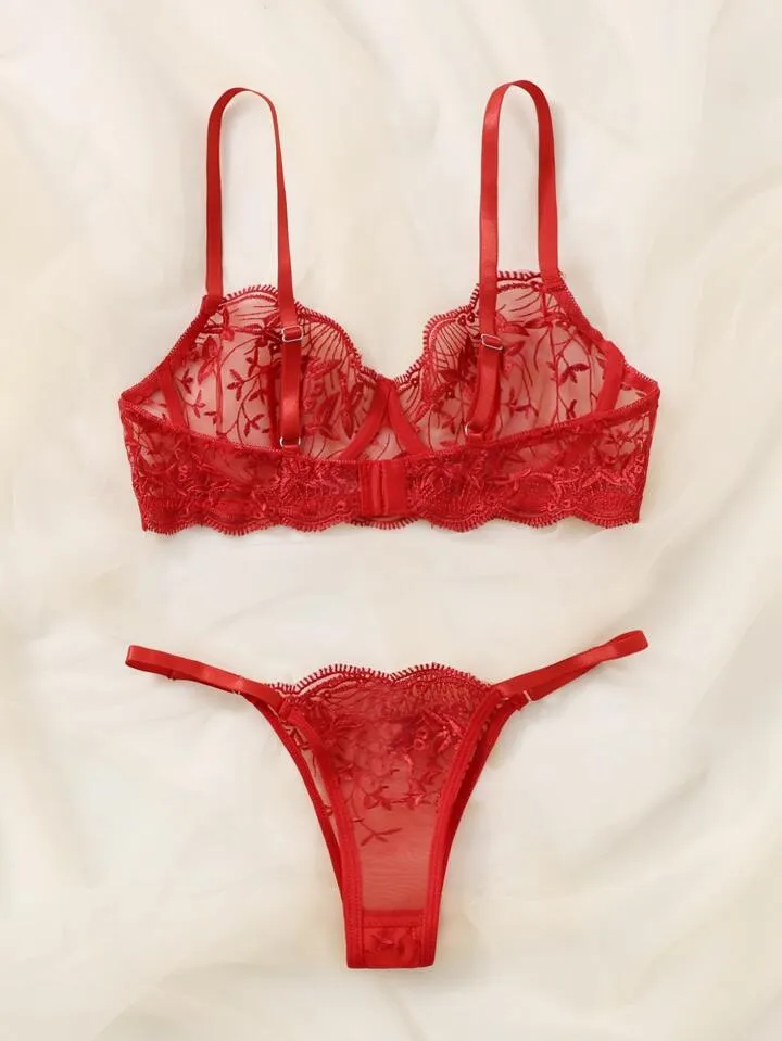 Red Lingerie Set Sheer