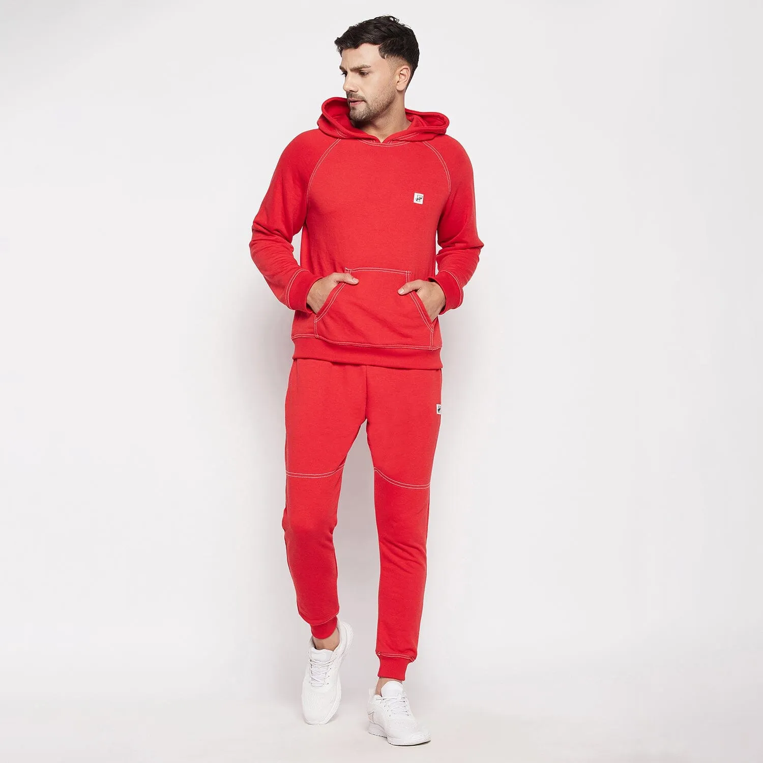 Red Oversized Contrast Stitch Combo Tracksuit