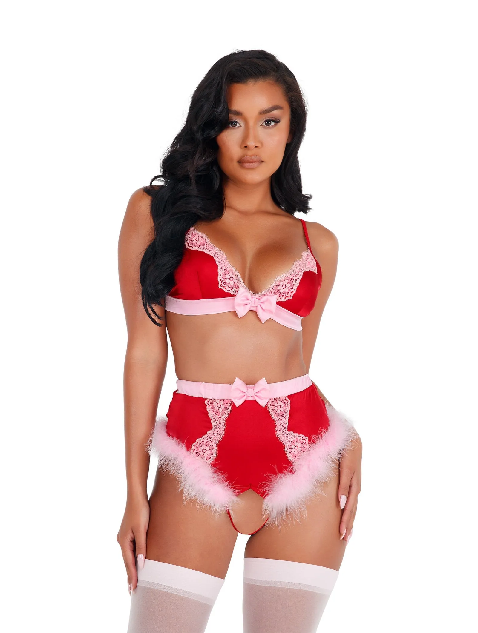 Roma 2pc Lace & Satin Marabou Bra Set Roma Confidential