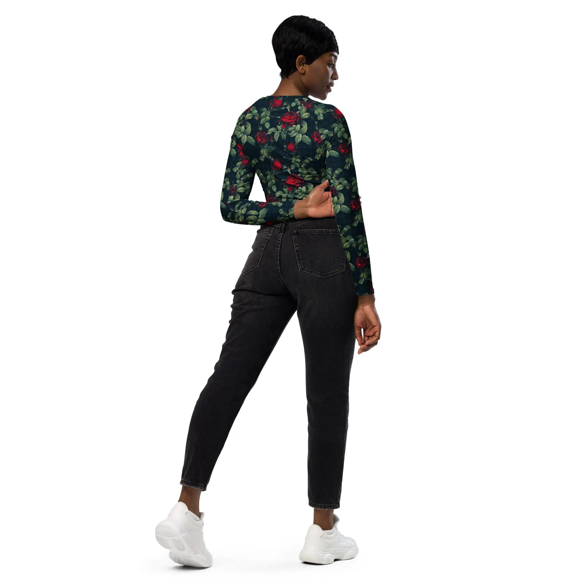 Rose Print Recycled long-sleeve crop top