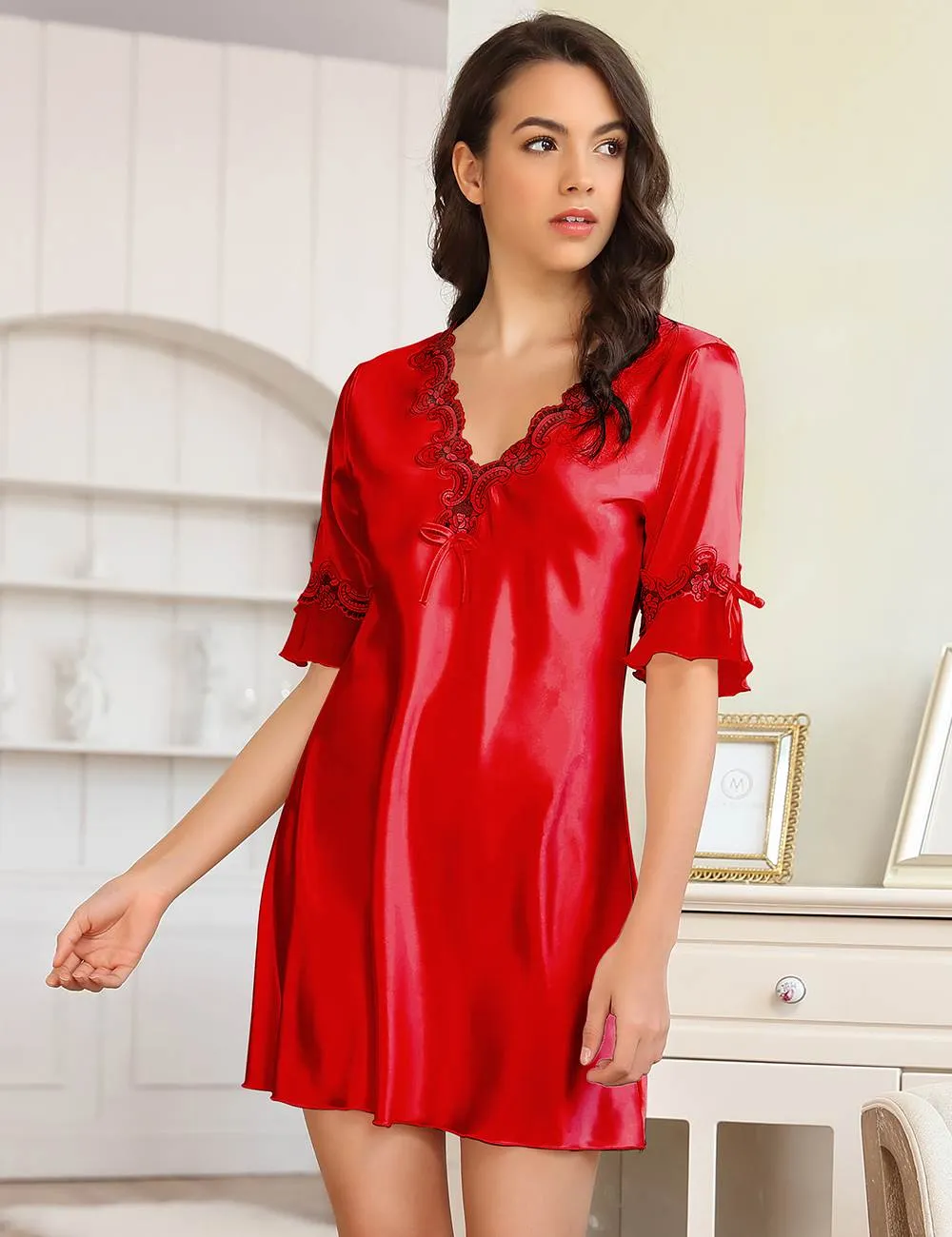 Ruby Red Silk Embrace Nightwear