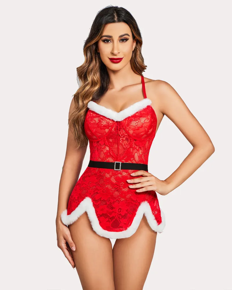 Santa Red Lace Chemise with Belt