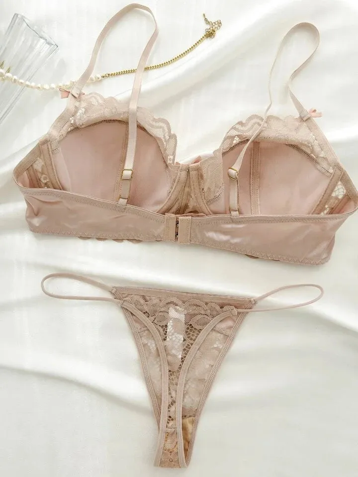 Sheer Lace Underwire Bra & Panty Lingerie Set