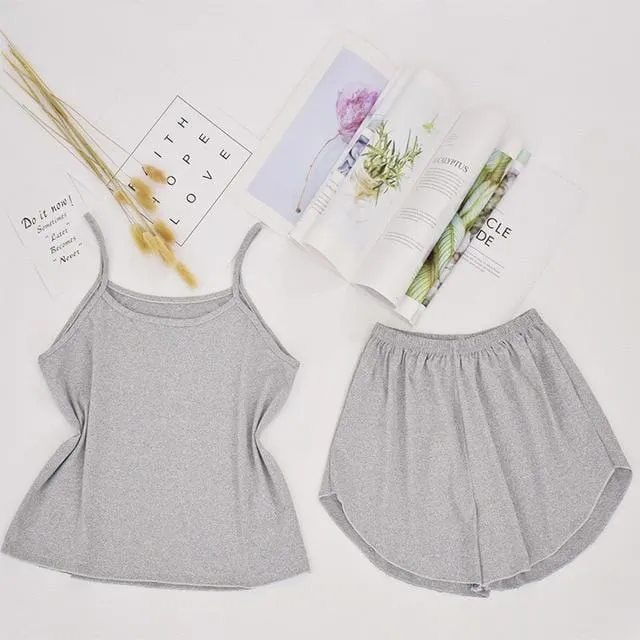 Solid Sleeveless Top and Shorts Pajama Set