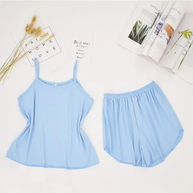 Solid Sleeveless Top and Shorts Pajama Set