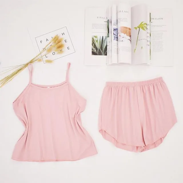 Solid Sleeveless Top and Shorts Pajama Set