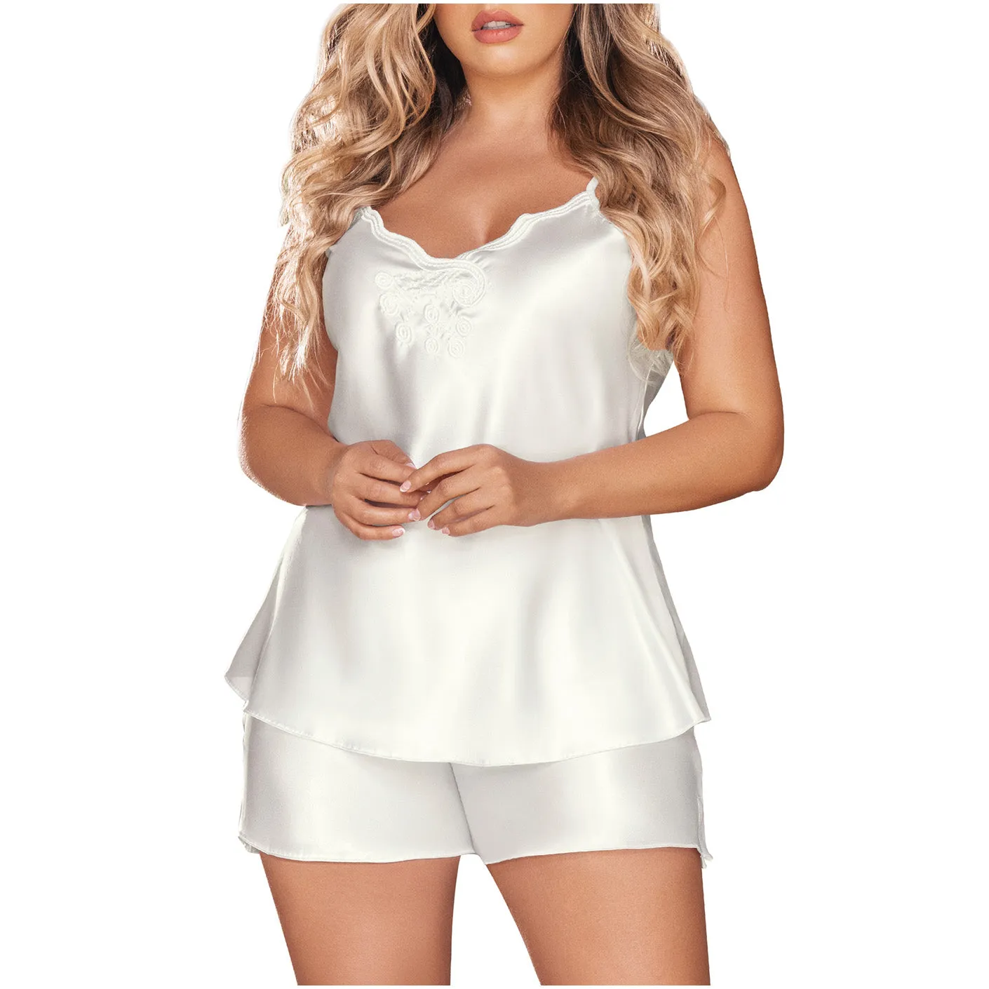 SONRYSE 379 Satin Sleepwear Silk Robes with Lace Details Women's  Two Piece Short & Top