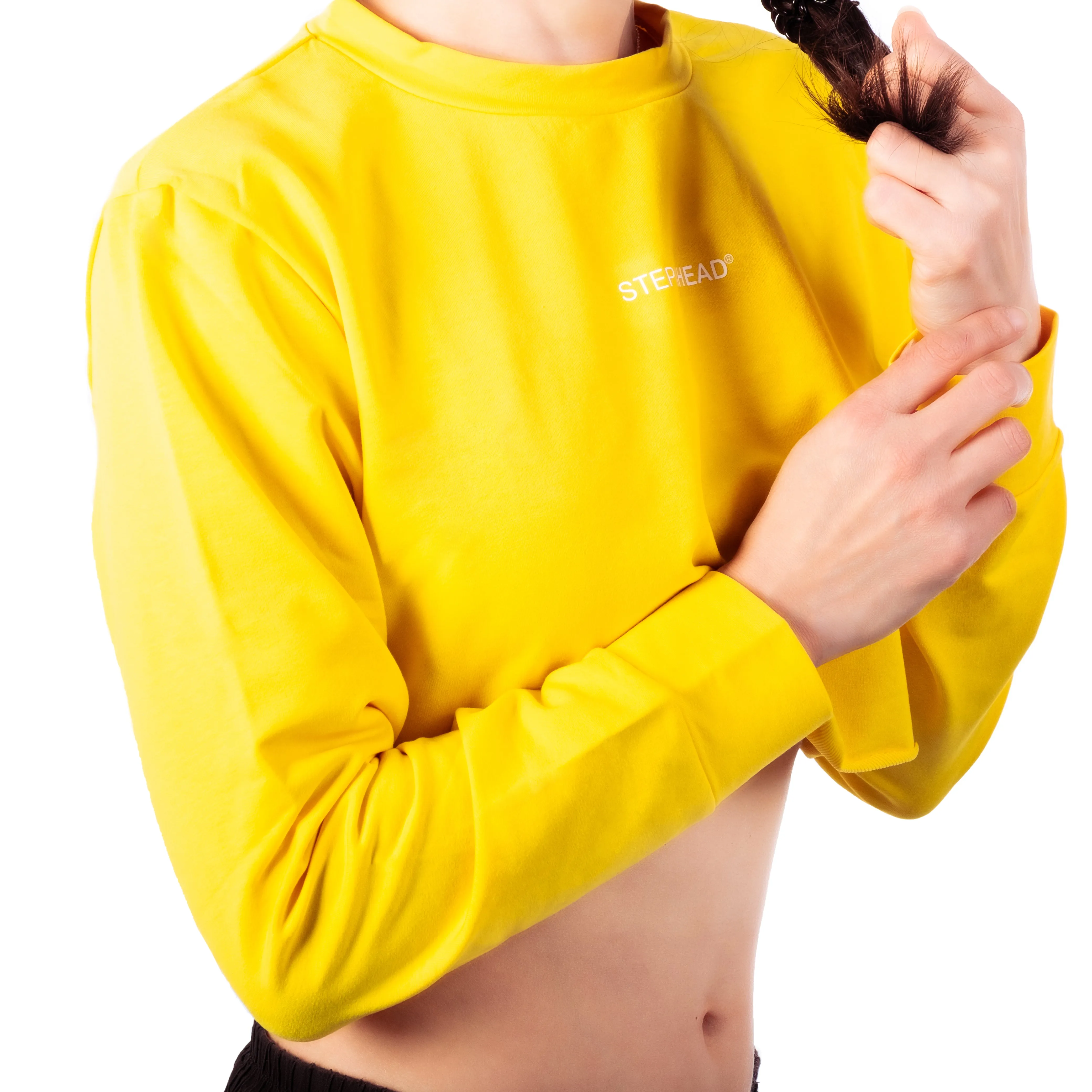 Step Ahead Pullover Crop Yellow Sweatshirt