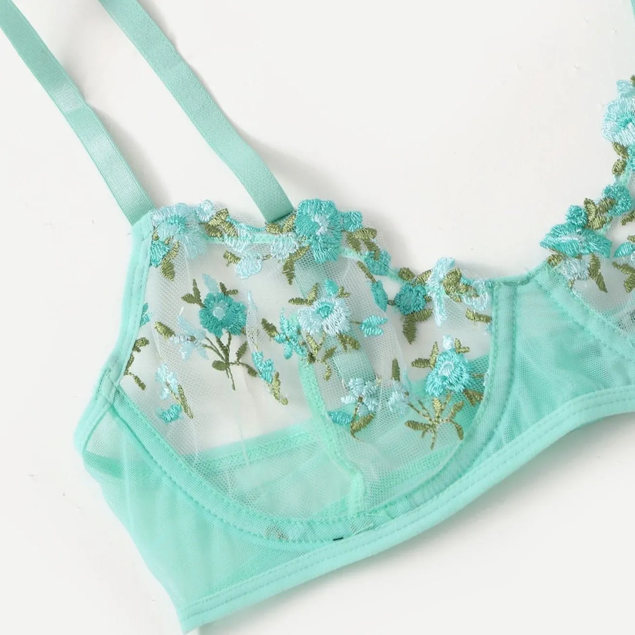 Teal Blue Floral Lingerie Set