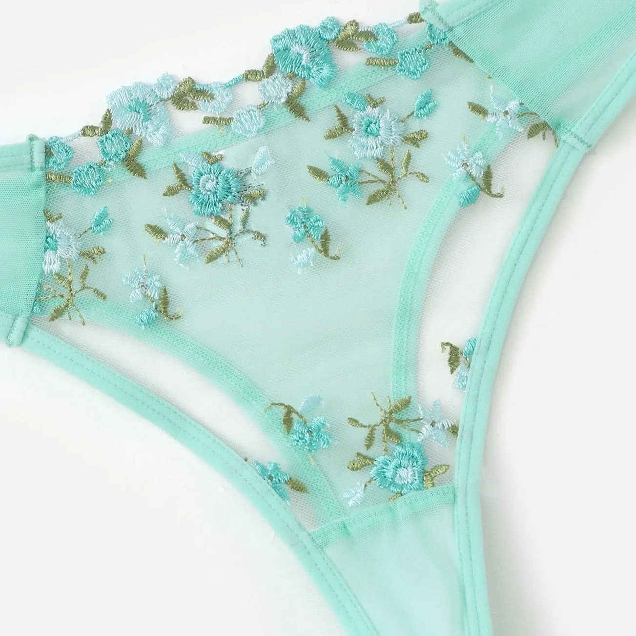 Teal Blue Floral Lingerie Set