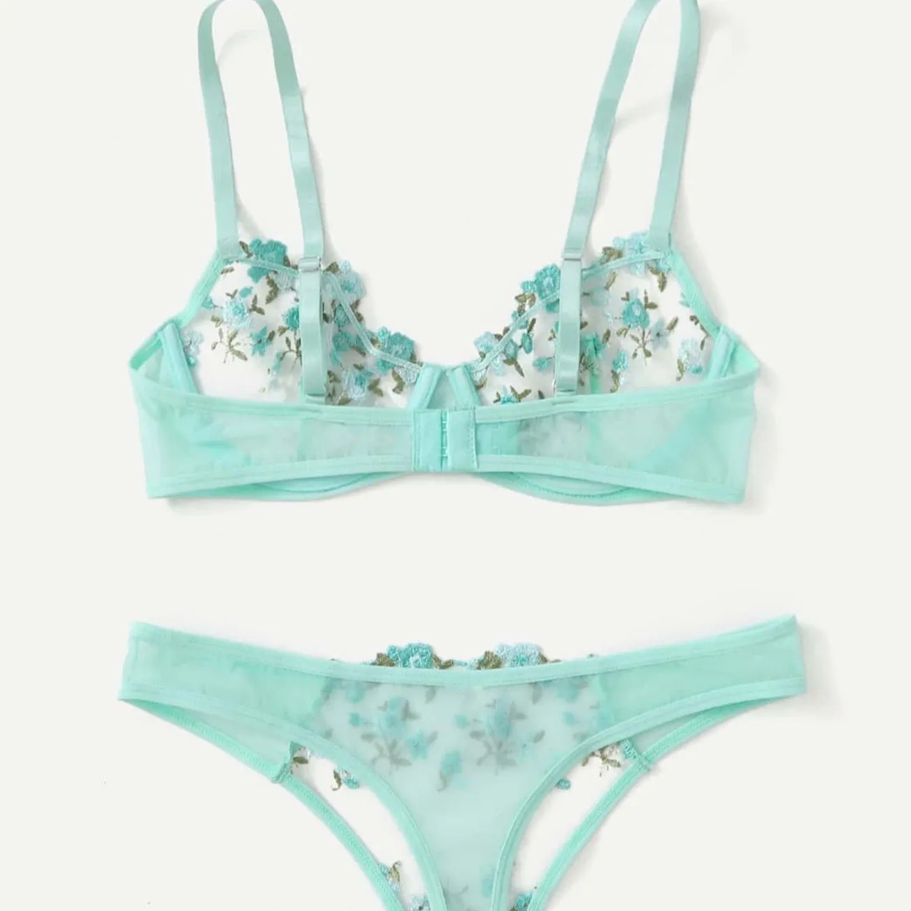 Teal Blue Floral Lingerie Set