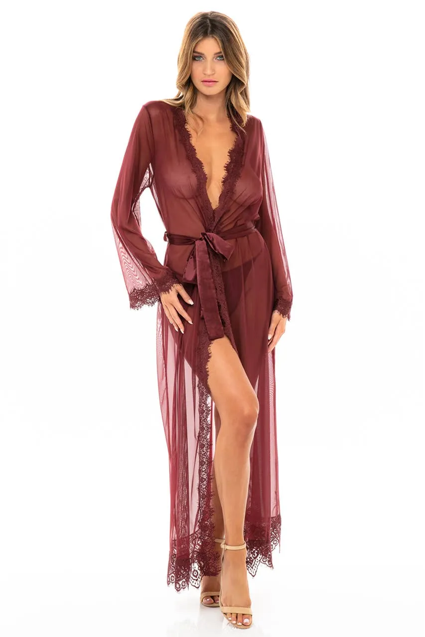 Wine Long Sheer Robe