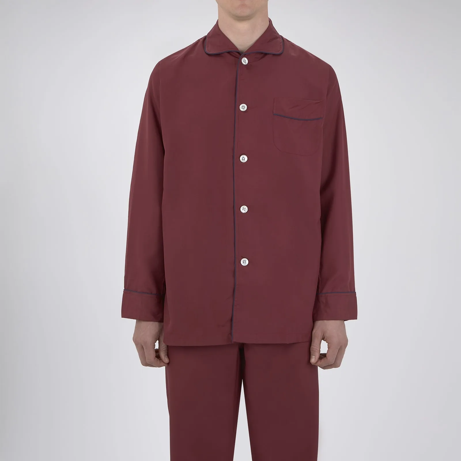 Wine Piped Silk Pyjama Set