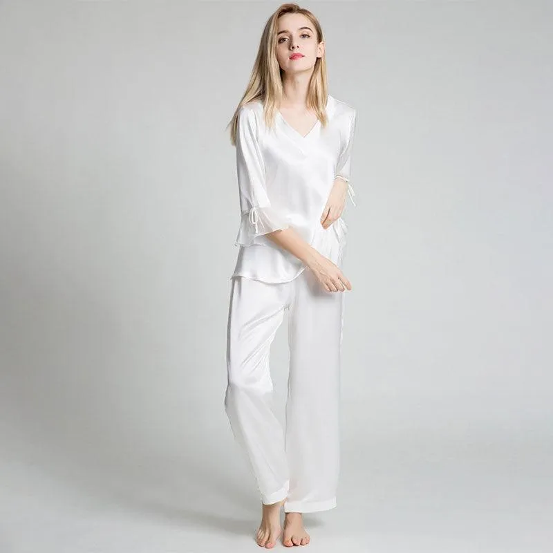 Women's 100% Silk Pajama Set Luxury Half-sleeved Silk Pajama Set For Women