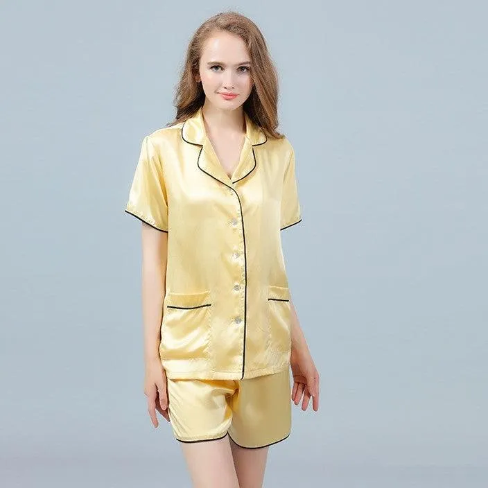 Women's Luxury Silk Sleepwear 100% Silk Short Pajamas Set