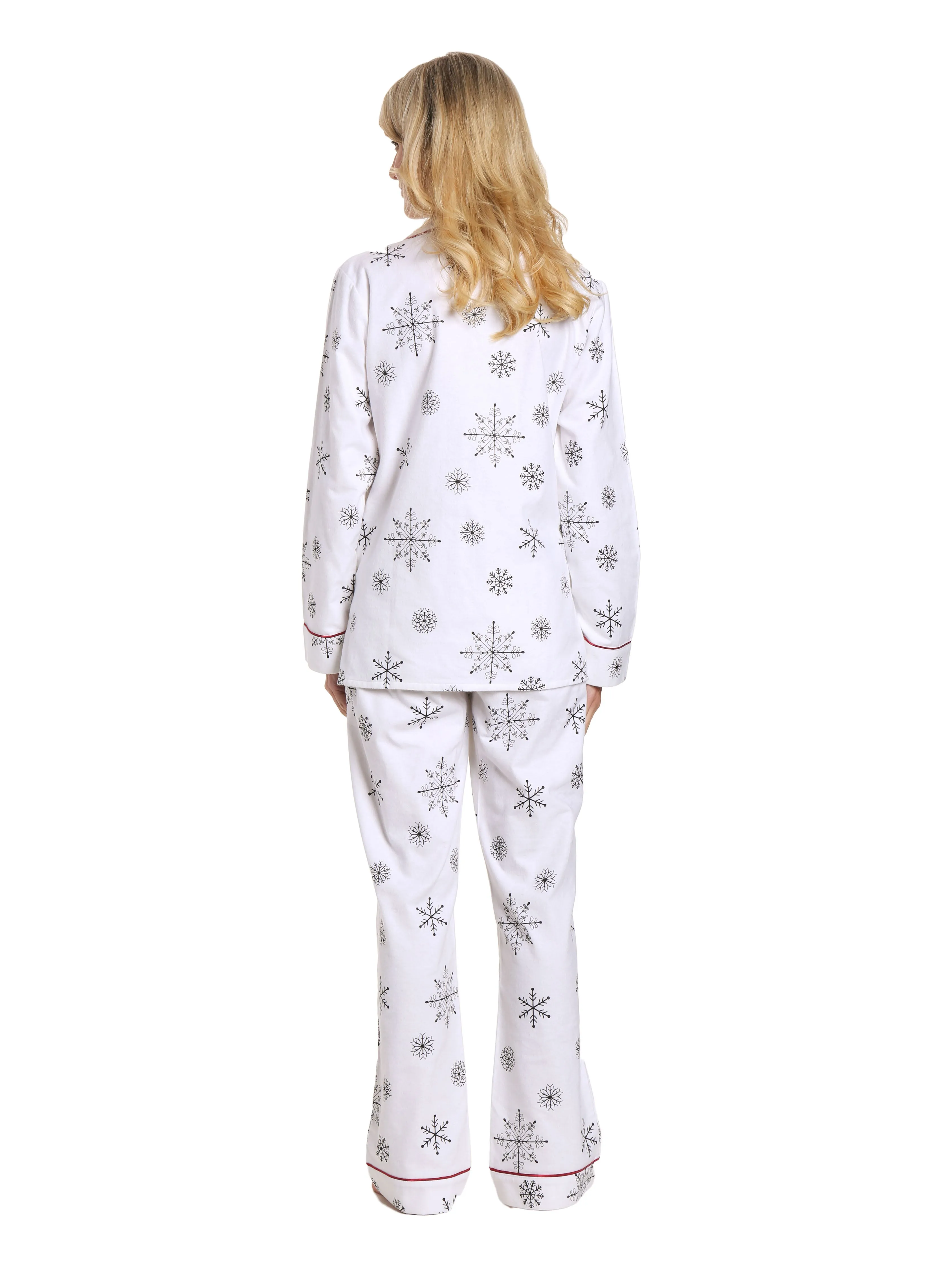 Womens Premium 100% Cotton Flannel Pajama Sleepwear Set - Snowfall White-Gray