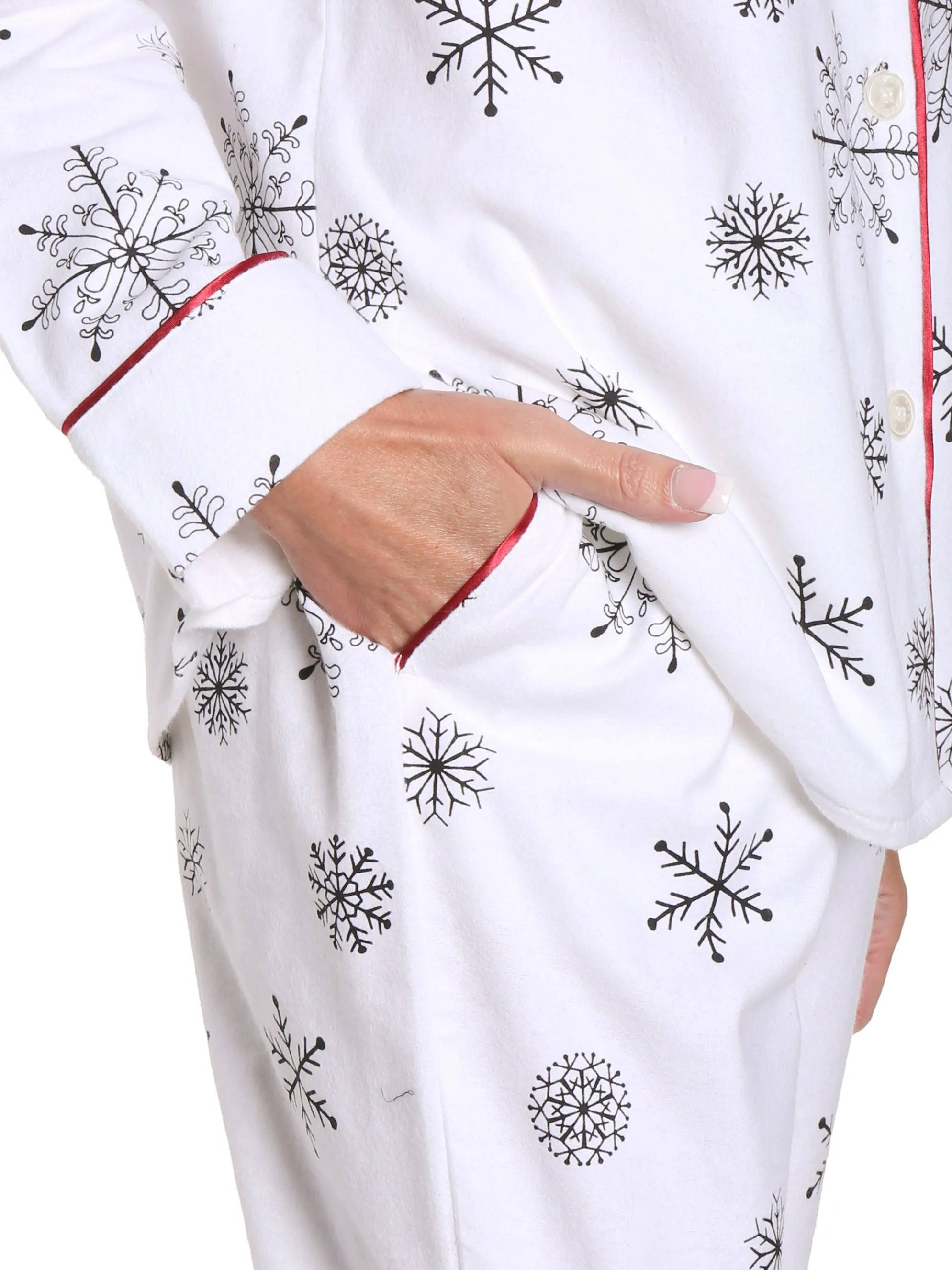 Womens Premium 100% Cotton Flannel Pajama Sleepwear Set - Snowfall White-Gray